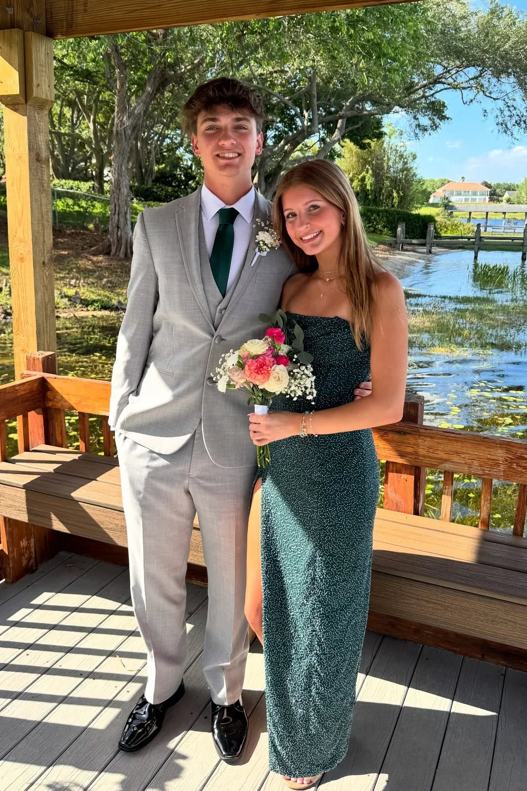 All-Over Sequin Strapless Sweetheart Structured Bodice Thigh-High Slit Sheath Floor-Length Prom Dress