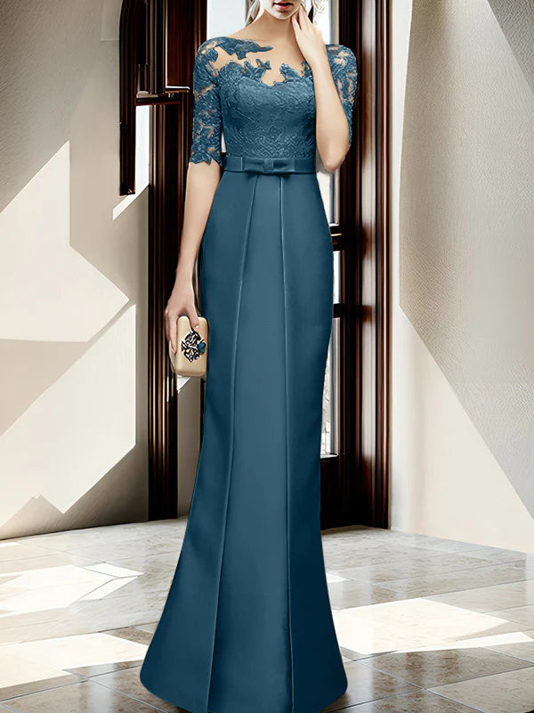 Vestido para madre de la novia con cuello tubo/columna hasta el suelo