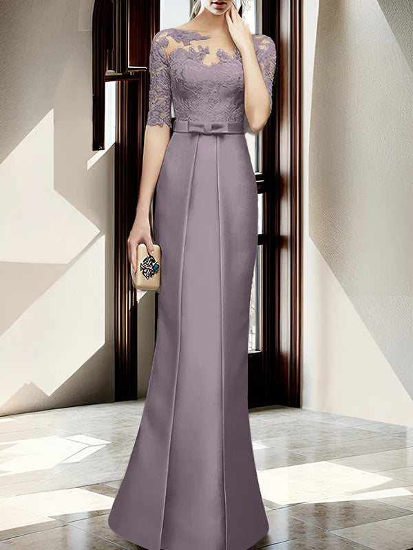 Sheath/column hallucination collar to floor length mother of the bride dress