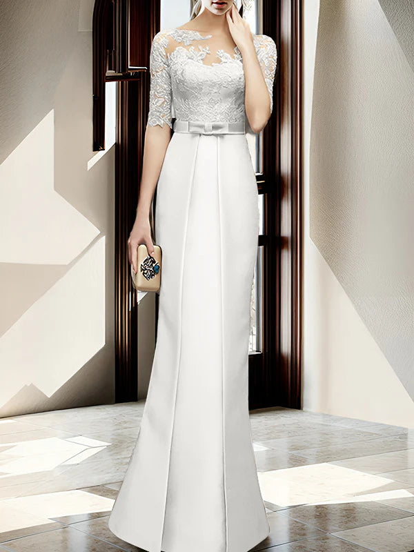 Sheath/column hallucination collar to floor length mother of the bride dress