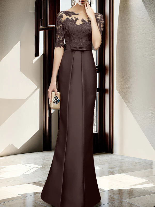 Vestido para madre de la novia con cuello tubo/columna hasta el suelo