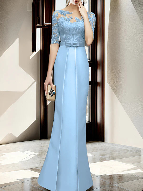 Vestido de madre de la novia con cuello tubo/columna hasta el suelo