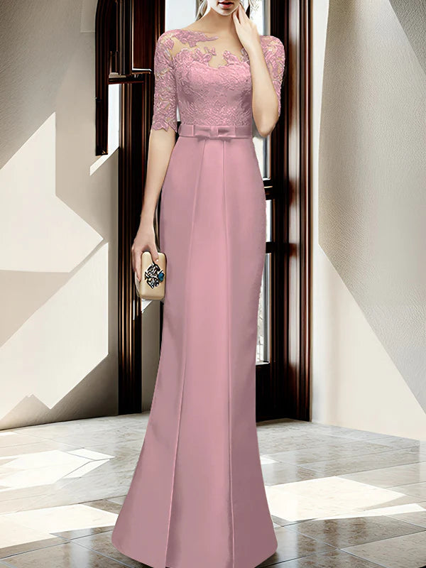 Vestido de madre de la novia con cuello tubo/columna hasta el suelo