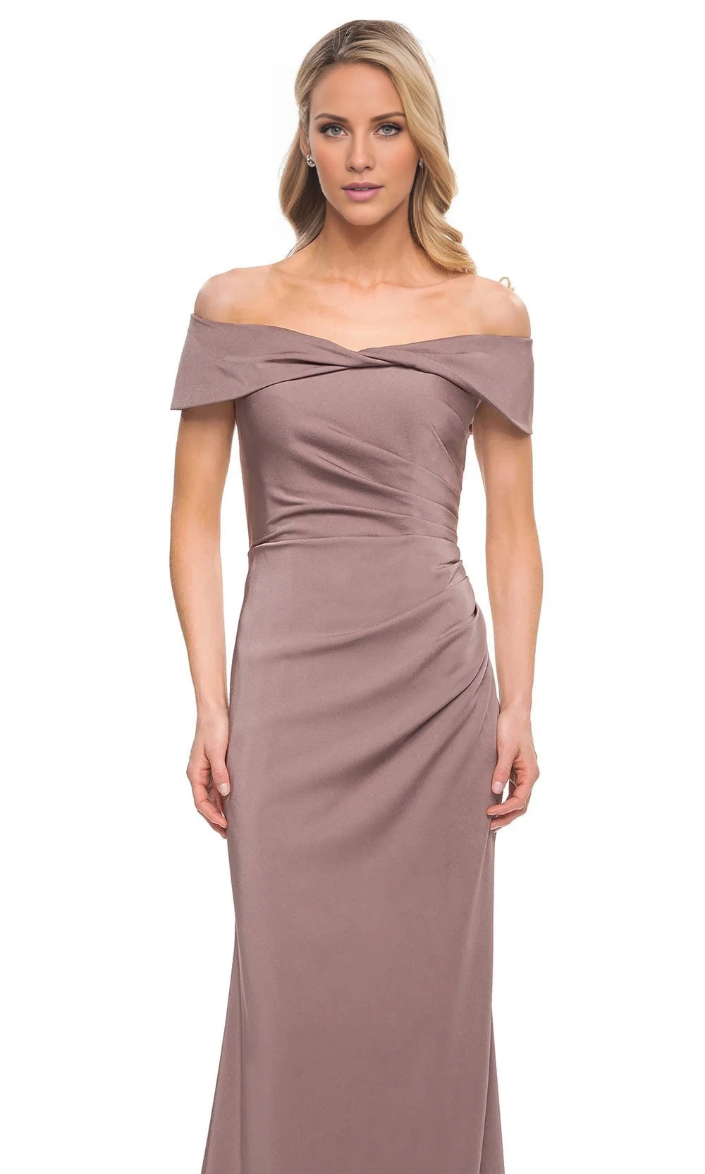 Mauve Satin Sheath/column Off-the-Shoulder Floor-Length Bridesmaid Dress