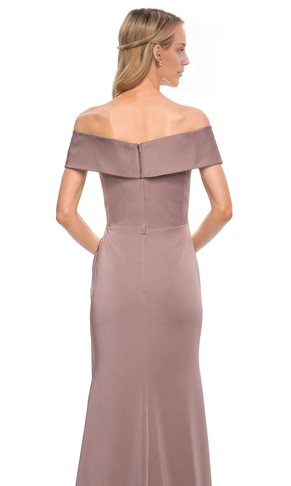 Mauve Satin Sheath/column Off-the-Shoulder Floor-Length Bridesmaid Dress