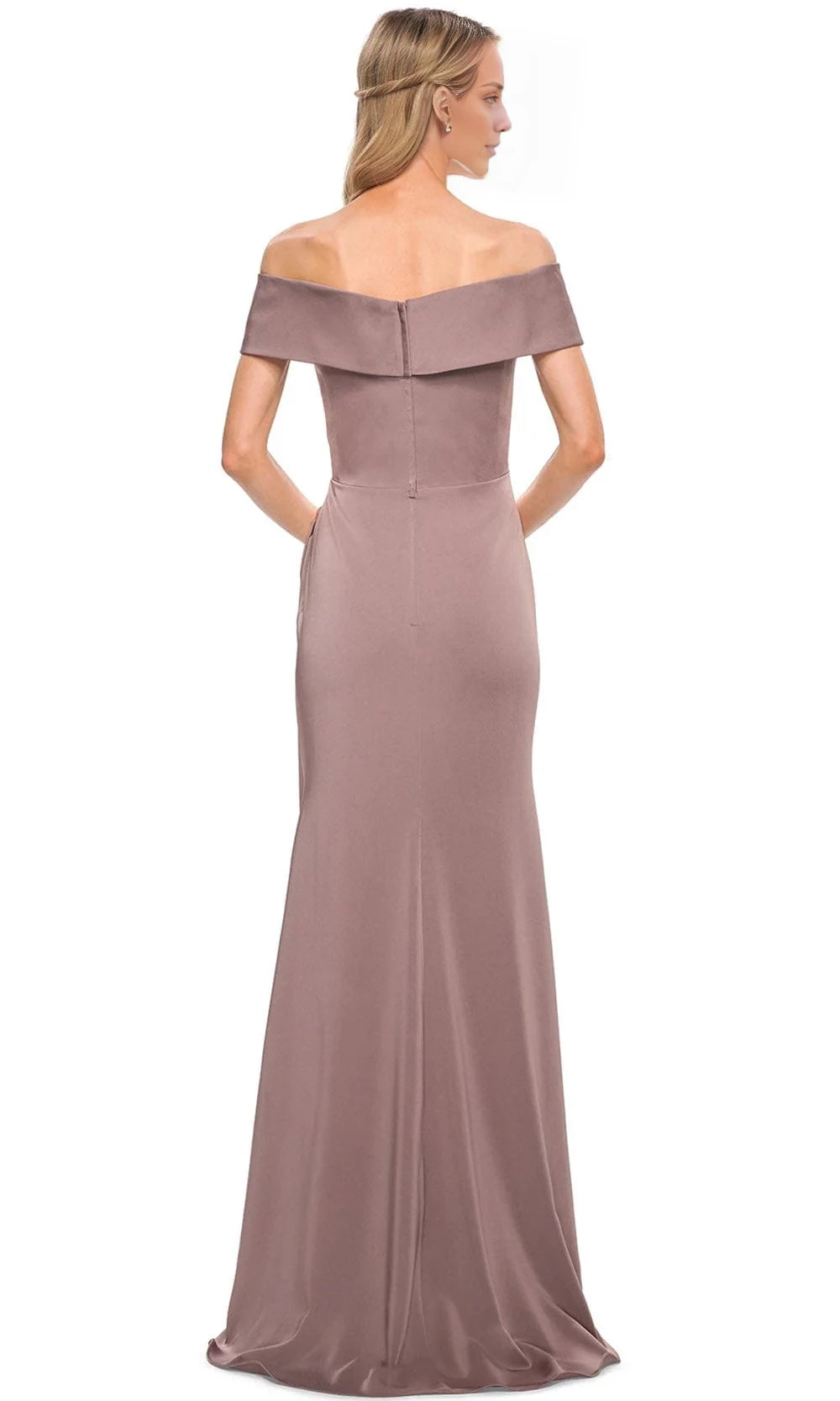Mauve Satin Sheath/column Off-the-Shoulder Floor-Length Bridesmaid Dress