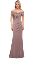Mauve Satin Sheath/column Off-the-Shoulder Floor-Length Bridesmaid Dress