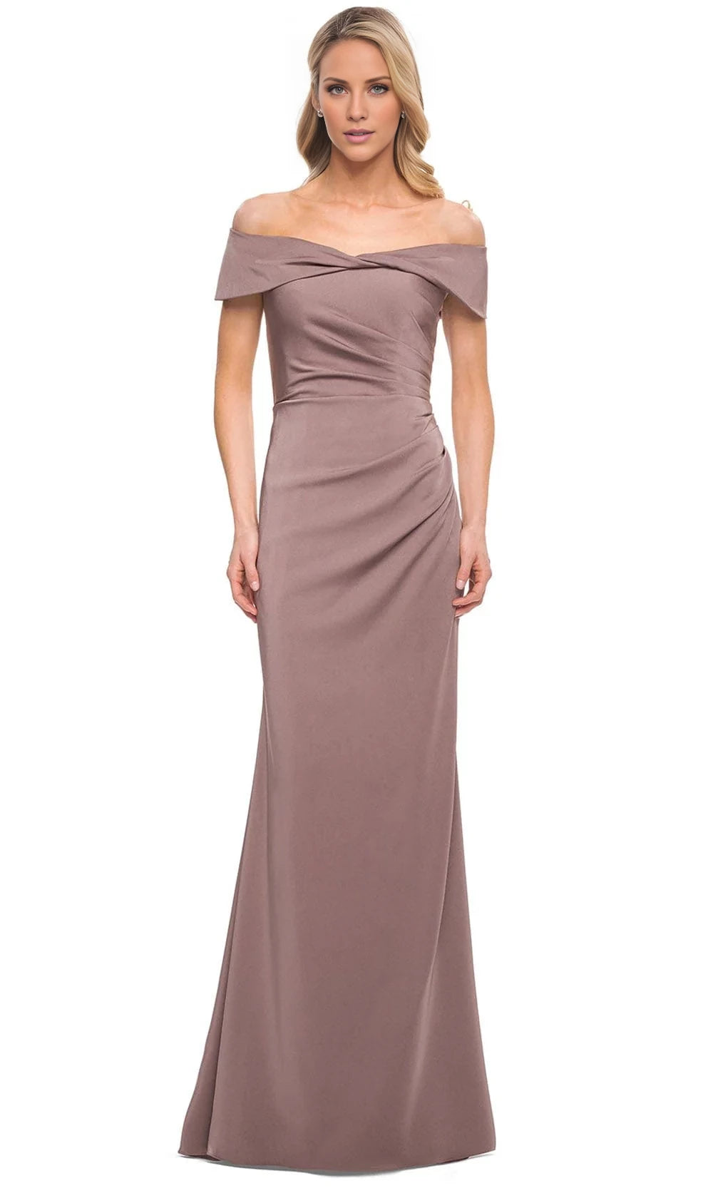 Mauve Satin Sheath/column Off-the-Shoulder Floor-Length Bridesmaid Dress