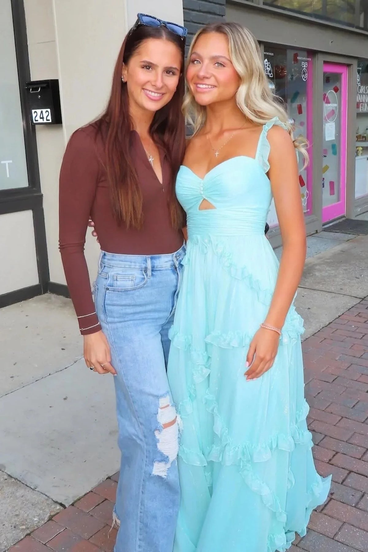 Sky Blue Chiffon A-Line Floor-Length Bridesmaid Dress with Sweetheart Neckline