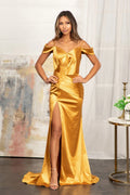Gold Satin Sheath/column Off-the-Shoulder Floor-Length Dress for Prom & Wedding Guest