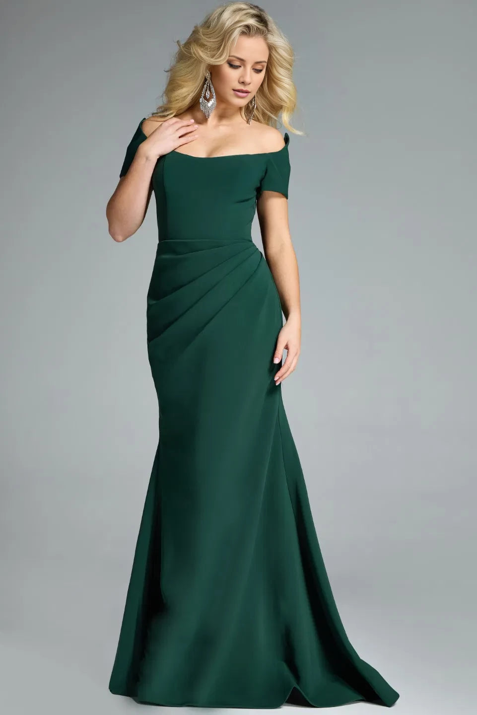 Shoulderless pleated mermaid style and floor length evening dress