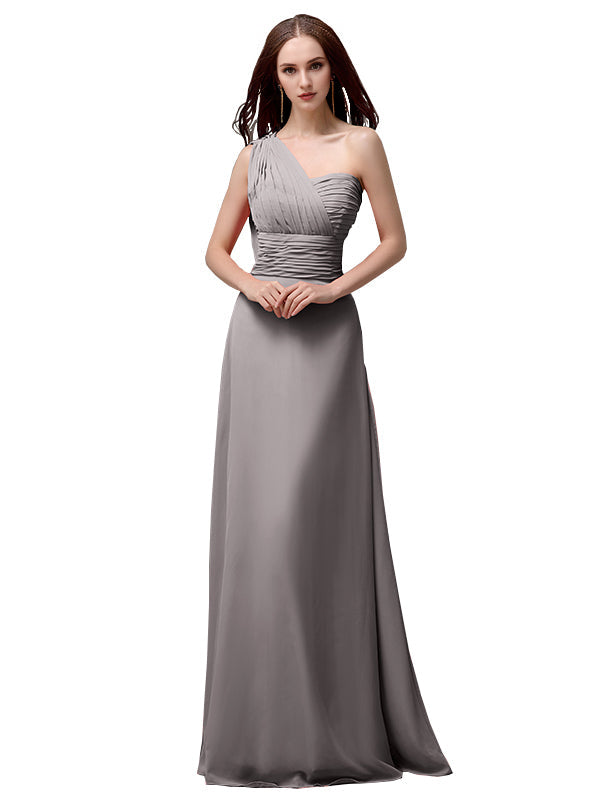 Vestidos de dama de honor únicos, sin mangas, con un solo hombro, sin tirantes, corte A y largo hasta el suelo