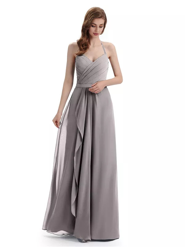 Charming Halter V-neck Off Shoulder Sleeveless Floor Length Bridesmaid Dresses