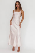 Blushing Pink Satin Sheath/column Floor-Length Bridesmaid Dress with Square Neck