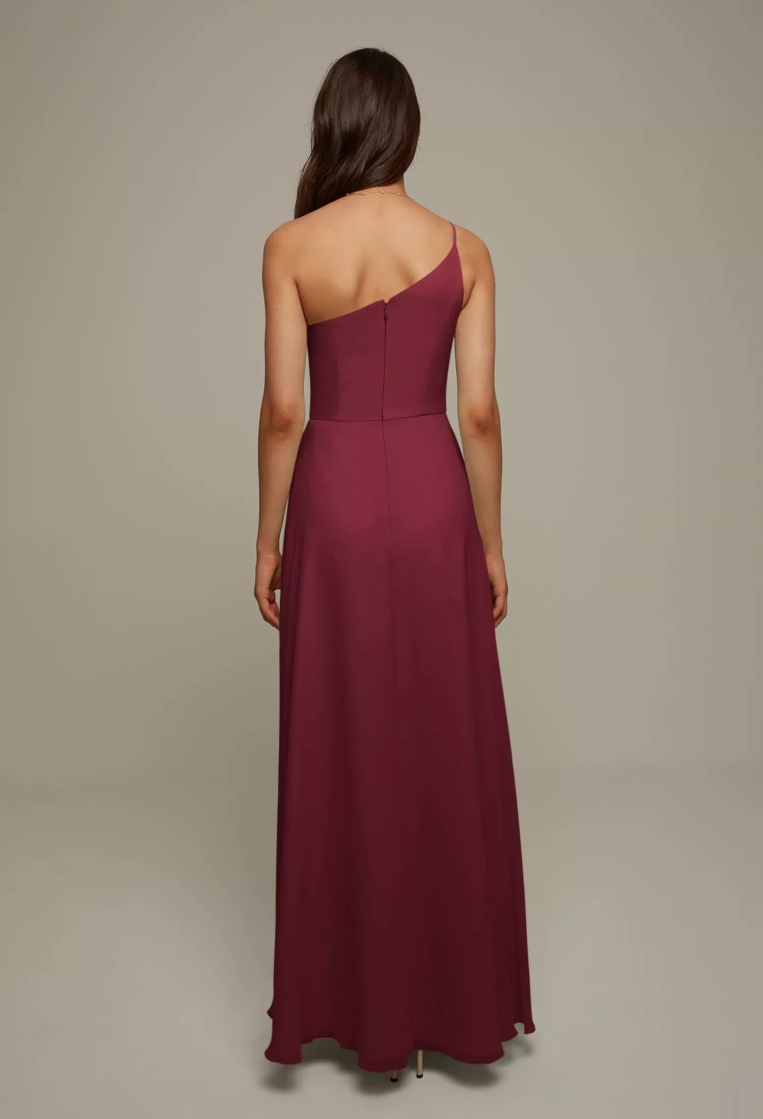 Simple A-line One Shoulder Sleeveless Back Zip Side Slit Floor-Length Bridesmaid Dress