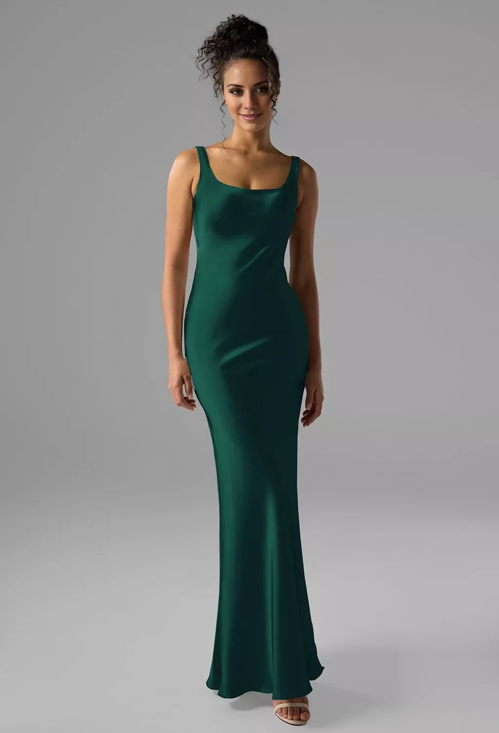 Simple Mermaid Scoop Neck Sleeveless Backless Floor-Length Bridesmaid Dress