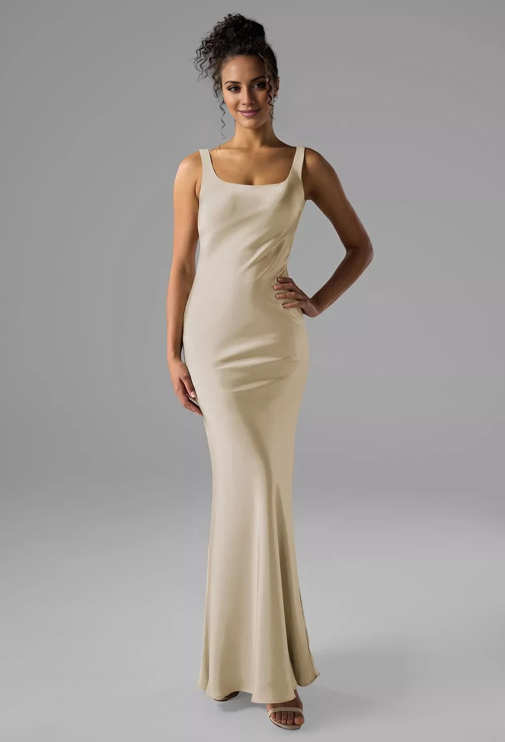 Simple Mermaid Scoop Neck Sleeveless Backless Floor-Length Bridesmaid Dress