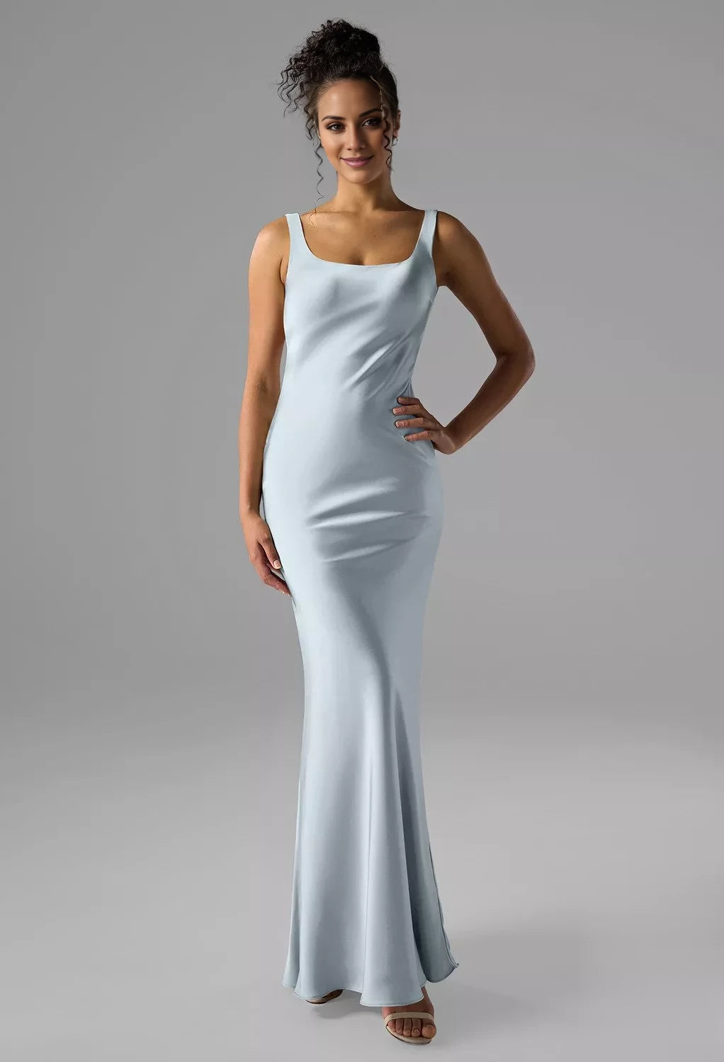 Simple Mermaid Scoop Neck Sleeveless Backless Floor-Length Bridesmaid Dress
