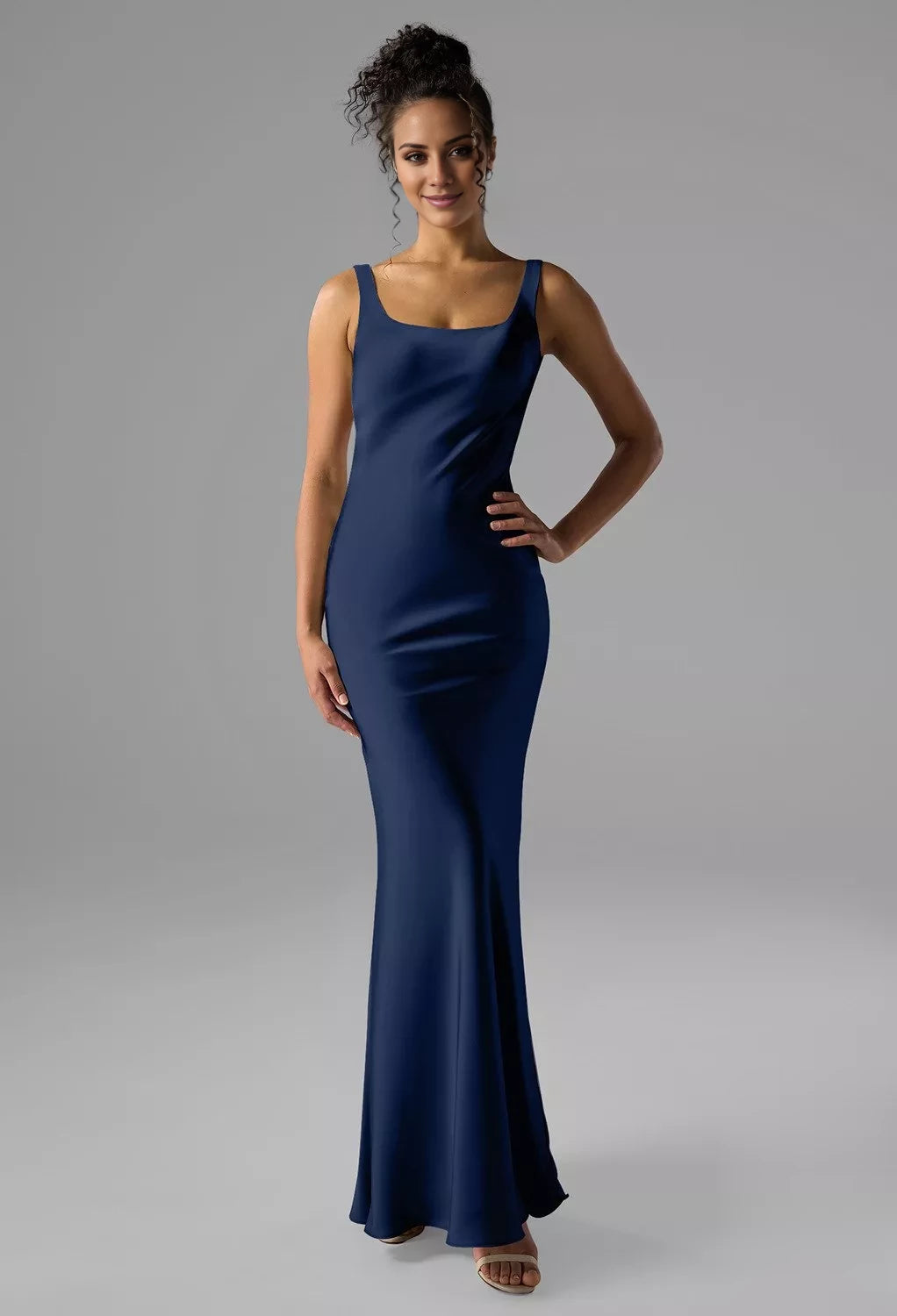 Simple Mermaid Scoop Neck Sleeveless Backless Floor-Length Bridesmaid Dress