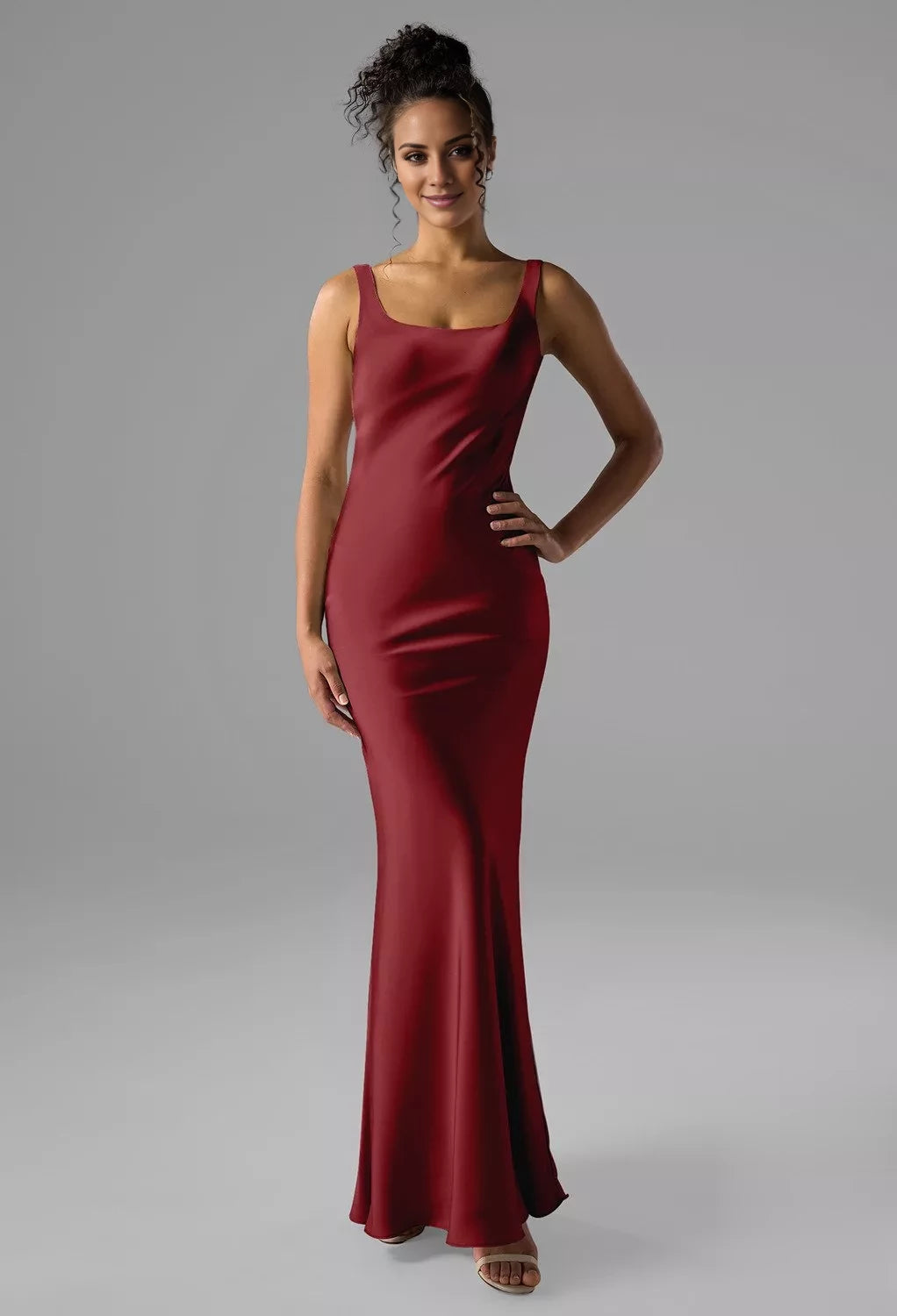 Simple Mermaid Scoop Neck Sleeveless Backless Floor-Length Bridesmaid Dress