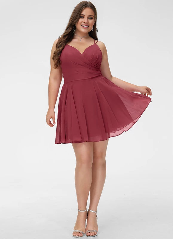 Simple Plus Size A-Line V Neck Sleeveless Back Zip Short/Mini Homecoming Dress