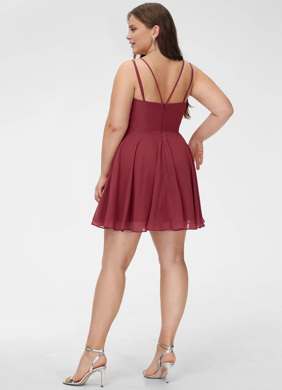 Simple Plus Size A-Line V Neck Sleeveless Back Zip Short/Mini Homecoming Dress