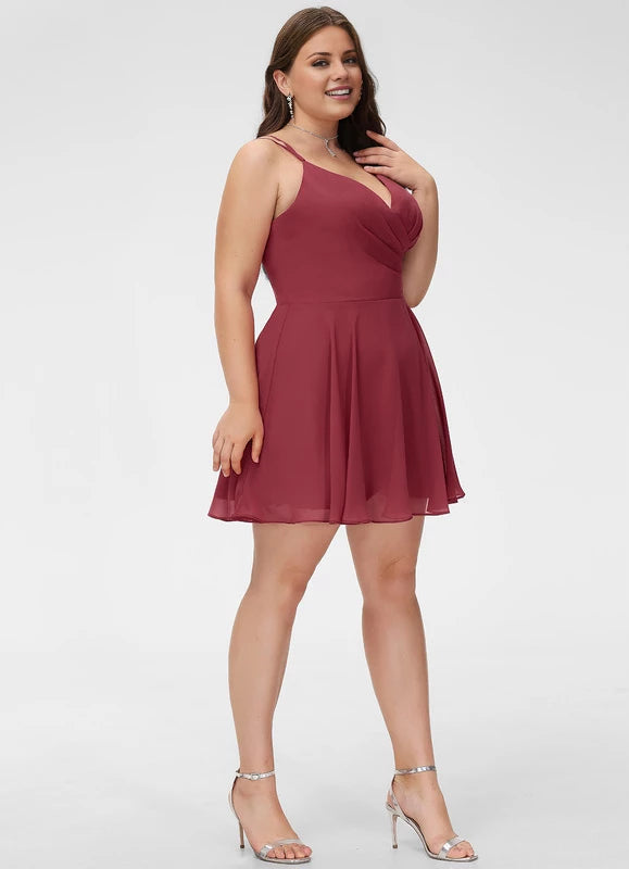 Simple Plus Size A-Line V Neck Sleeveless Back Zip Short/Mini Homecoming Dress
