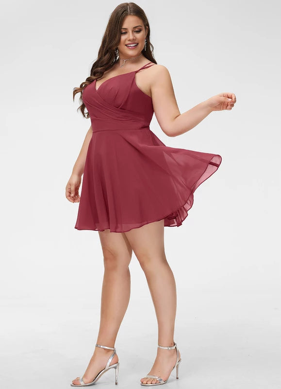 Simple Plus Size A-Line V Neck Sleeveless Back Zip Short/Mini Homecoming Dress