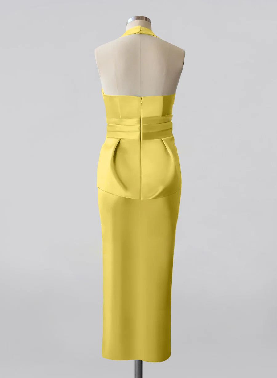 Vestido para madre de la novia con lazo cruzado o cuello columna
