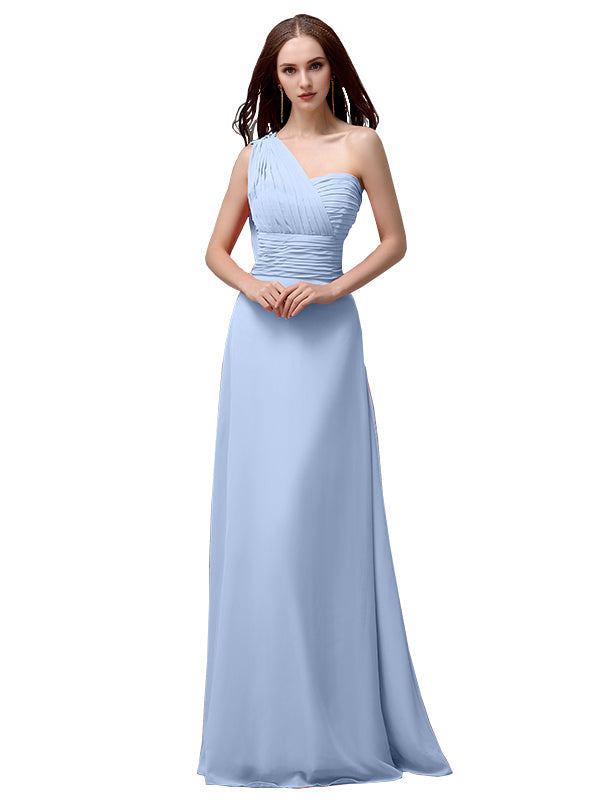 Vestidos de dama de honor únicos, sin mangas, con un solo hombro, sin tirantes, corte A y largo hasta el suelo