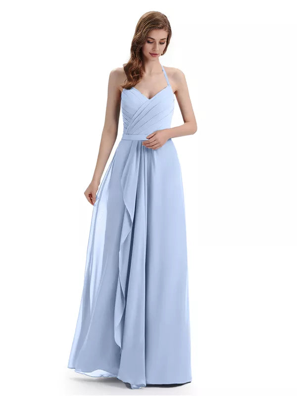 Charming Halter V-neck Off Shoulder Sleeveless Floor Length Bridesmaid Dresses