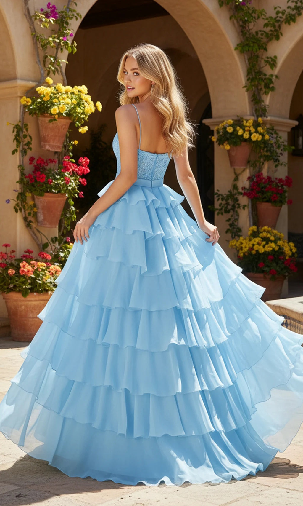 Sky Blue Lace Chiffon A-Line Floor-Length Bridesmaid Dress