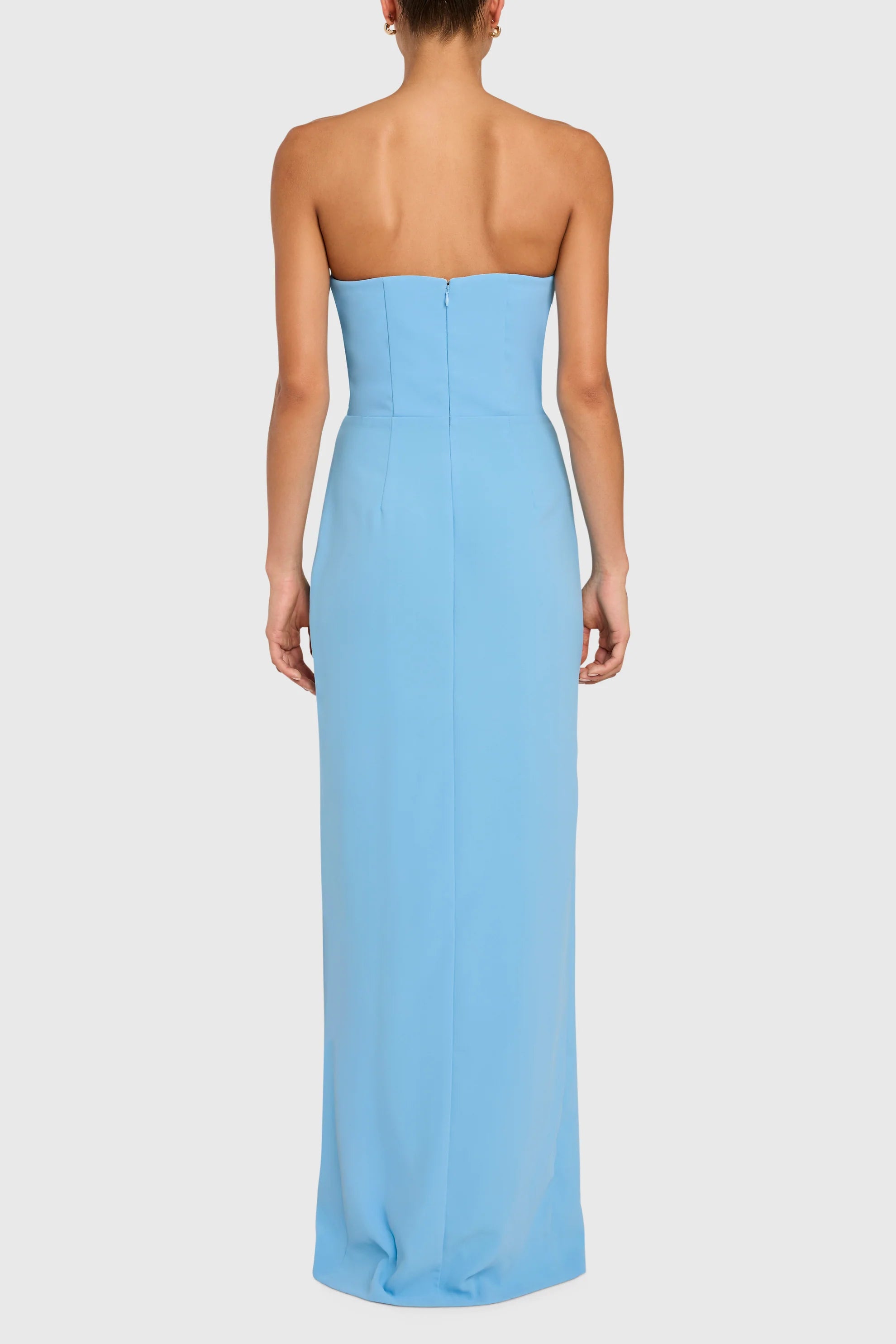 Sky Blue Strapless Prom Dresses Sweetheart High Slit Train Formal Evening Gown