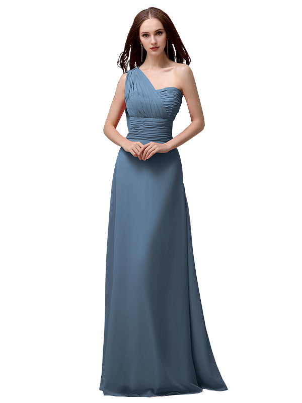 Vestidos de dama de honor únicos, sin mangas, con un solo hombro, sin tirantes, corte A y largo hasta el suelo