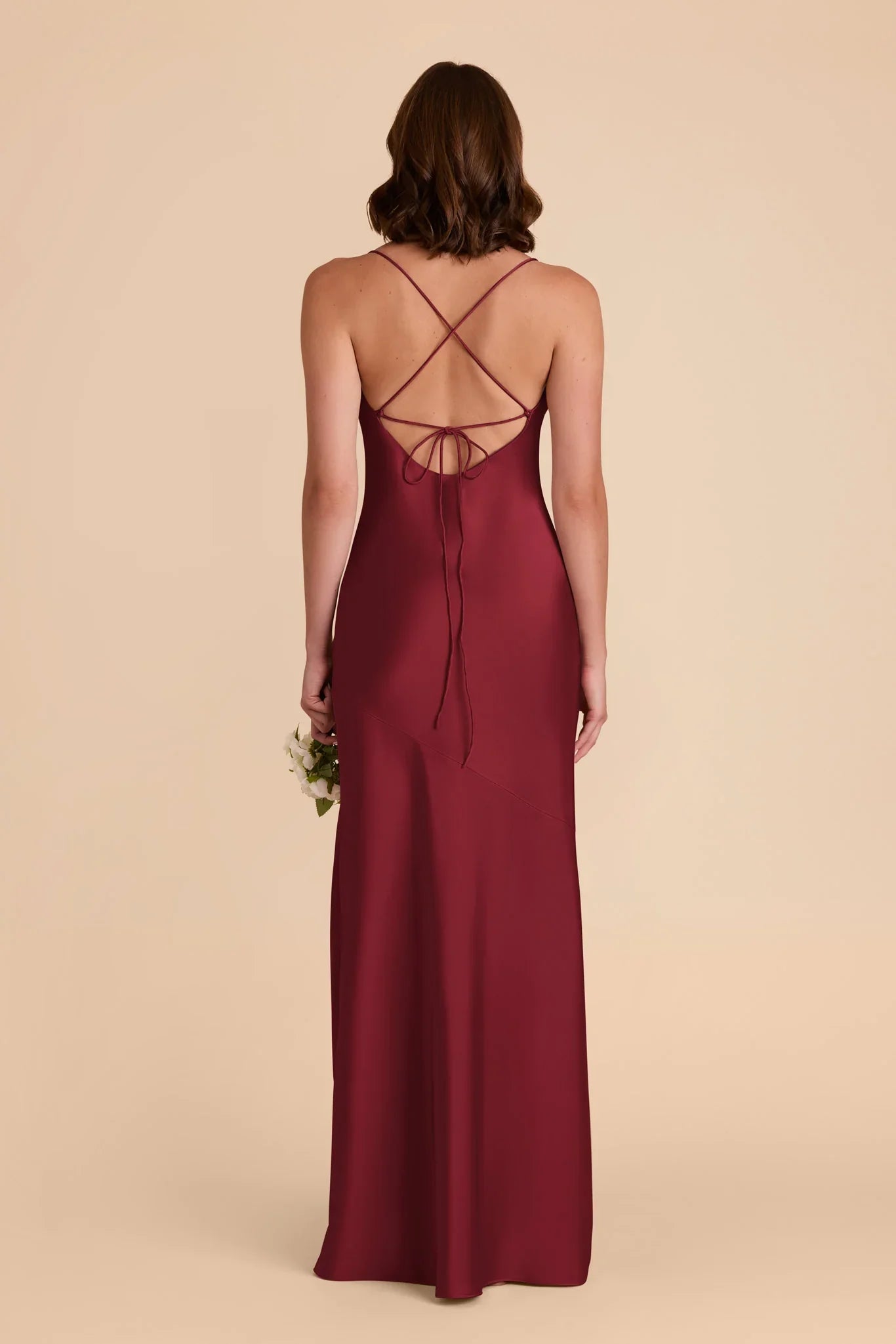 Sleek Mermaid Satin Cowl Neck Spaghetti Strap Crisscross Back Floor Length Bridesmaid Dress