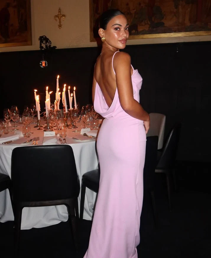 Sleek Bodycon Straight Neck Spaghetti Strap Cowl Open Back Floor Length Evening Dress