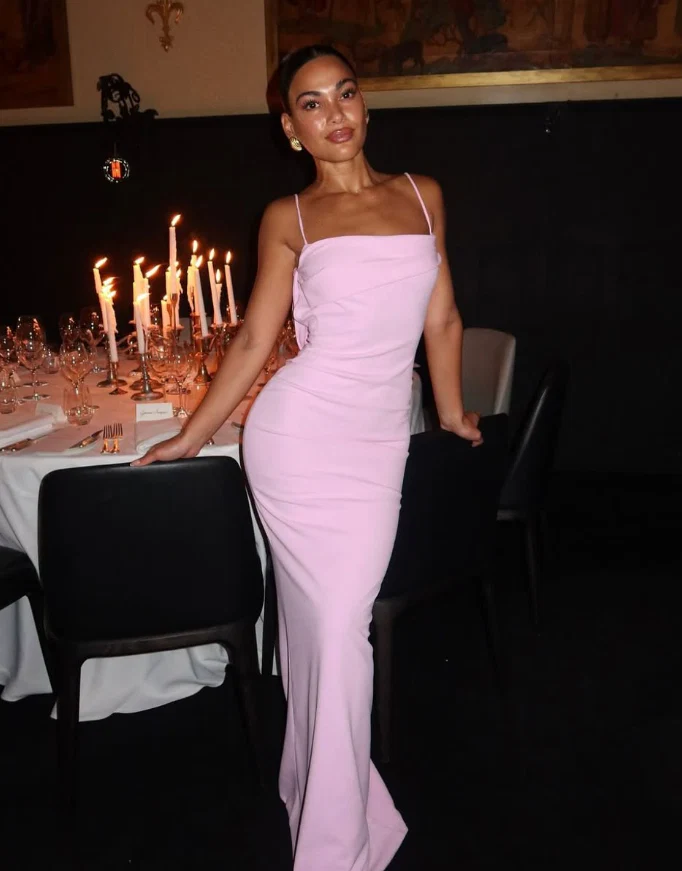 Sleek Bodycon Straight Neck Spaghetti Strap Cowl Open Back Floor Length Evening Dress
