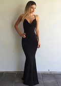 Black Crepe Cowl Neck Mermaid Floor-Length Evening Dress
