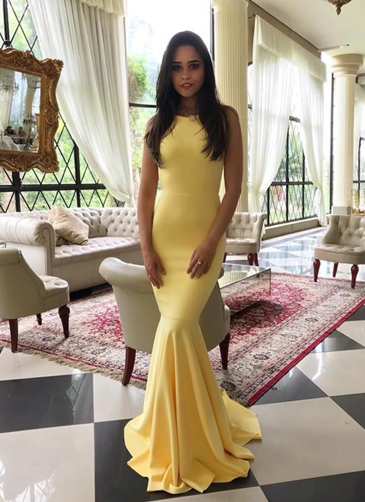 Sleek Mermaid High Neck Sleeveless Open-Back Floor-Length Evening Dress