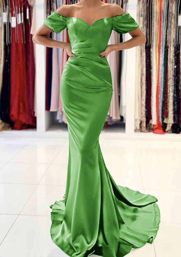 Sleek Mermaid Off-the-Shoulder Sweetheart Short-Sleeve Floor-Length Evening Dress