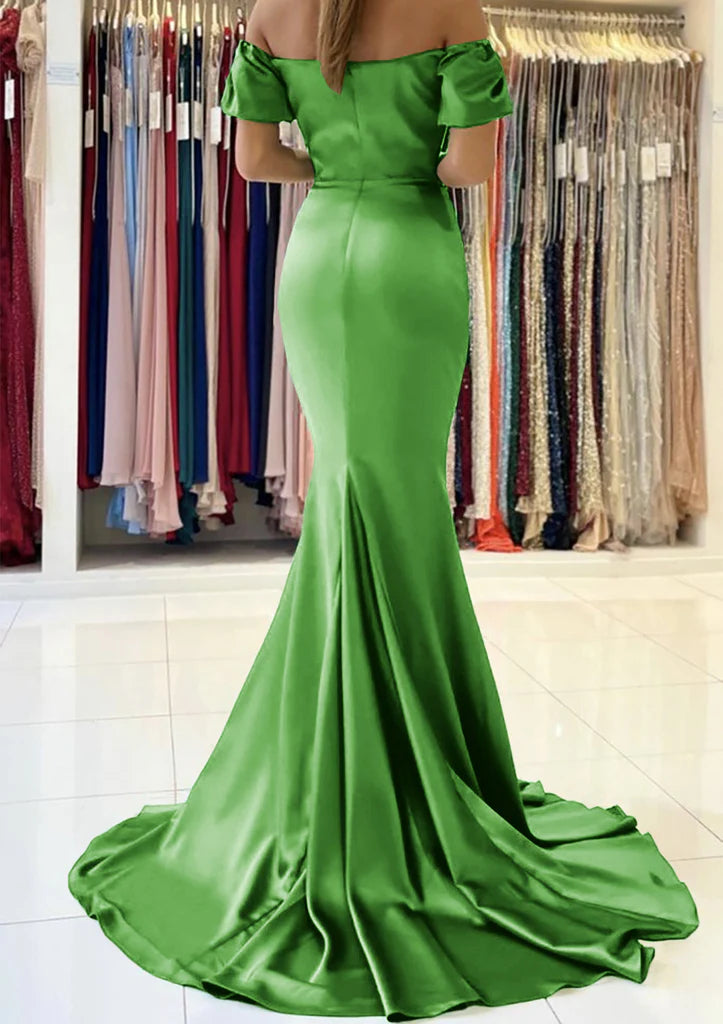 Sleek Mermaid Off-the-Shoulder Sweetheart Short-Sleeve Floor-Length Evening Dress
