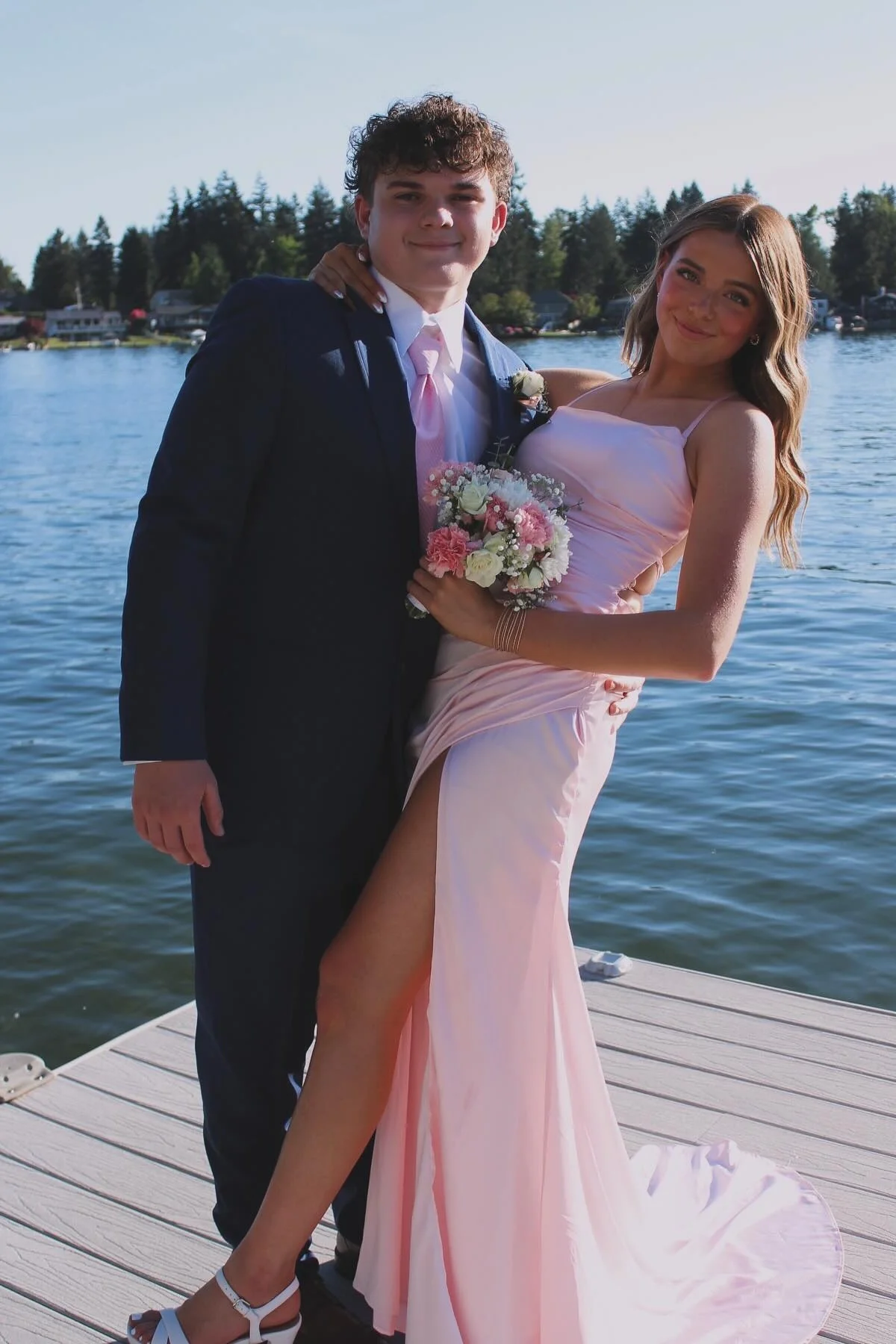 Sleek Satin Mermaid Spaghetti-Strap Lace-Up-Back Slit Floor Length Evening Dress