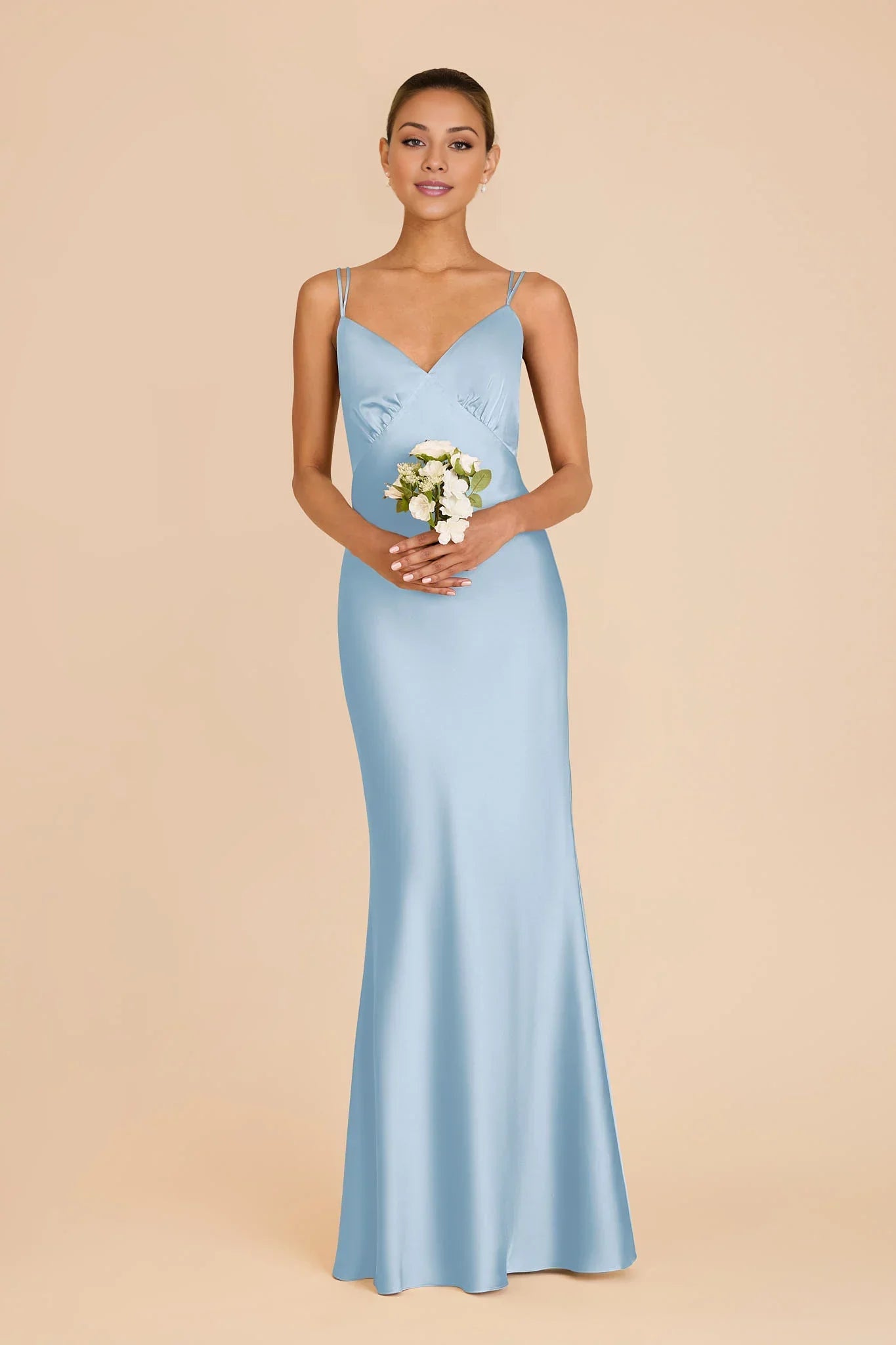 Sleek Sky Blue Satin Deep V-Neck Mermaid Maxi Bridesmaid Dress with Multi-Crisscross Back