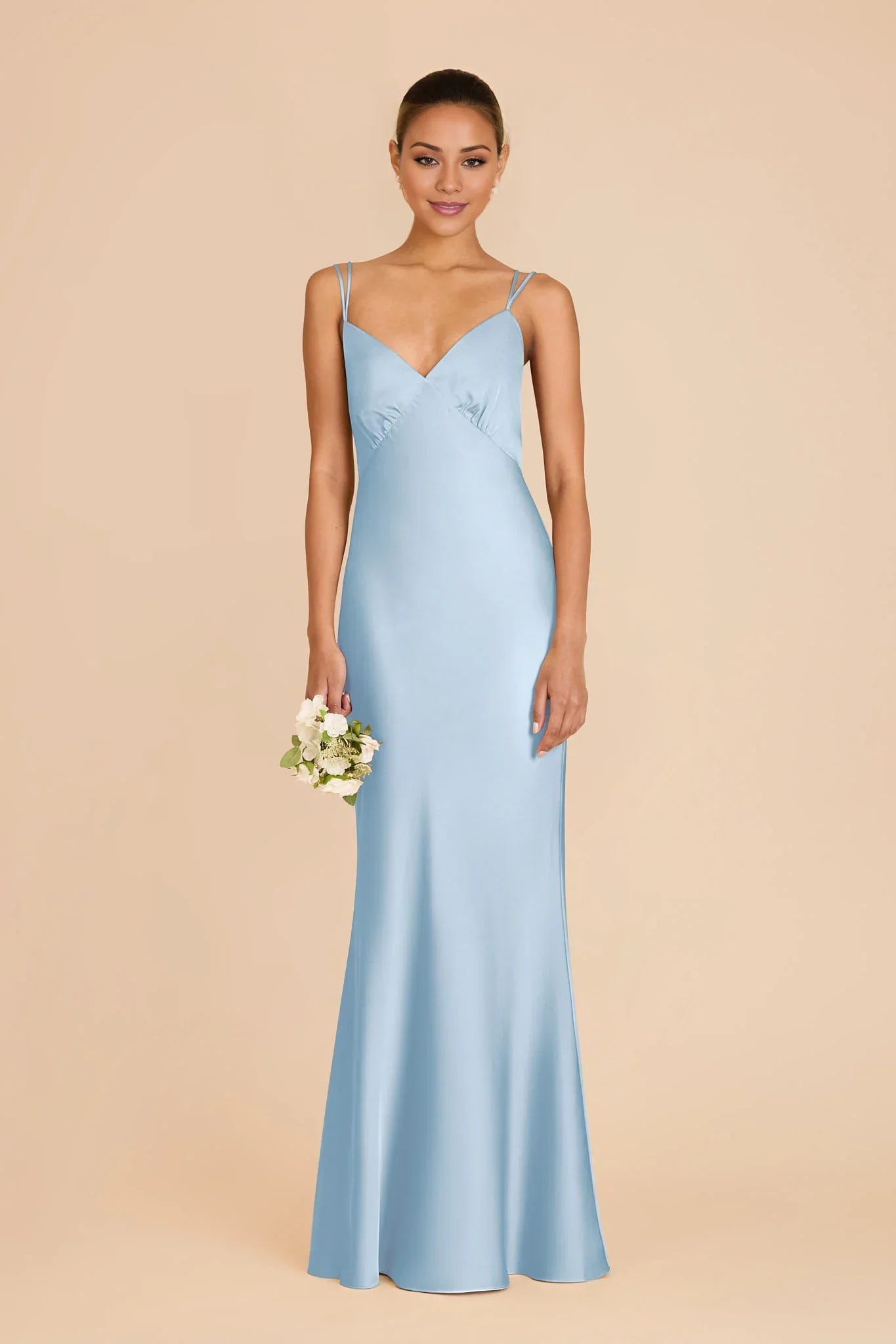 Sleek Sky Blue Satin Deep V-Neck Mermaid Maxi Bridesmaid Dress with Multi-Crisscross Back