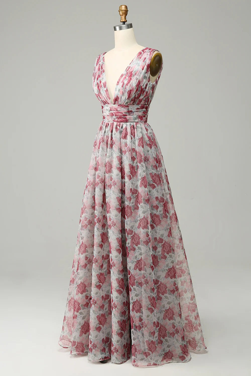 Sleeveless Deep V-Neck Prom Dress with Open Back & High Slit
