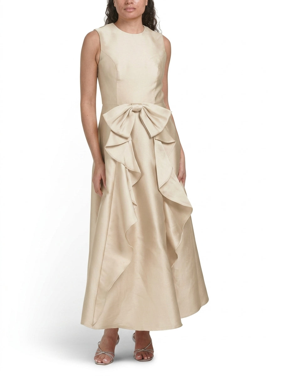 Sophisticated Satin A-Line Jewel Neck Sleeveless Zipper Back Midi Evening Dresses