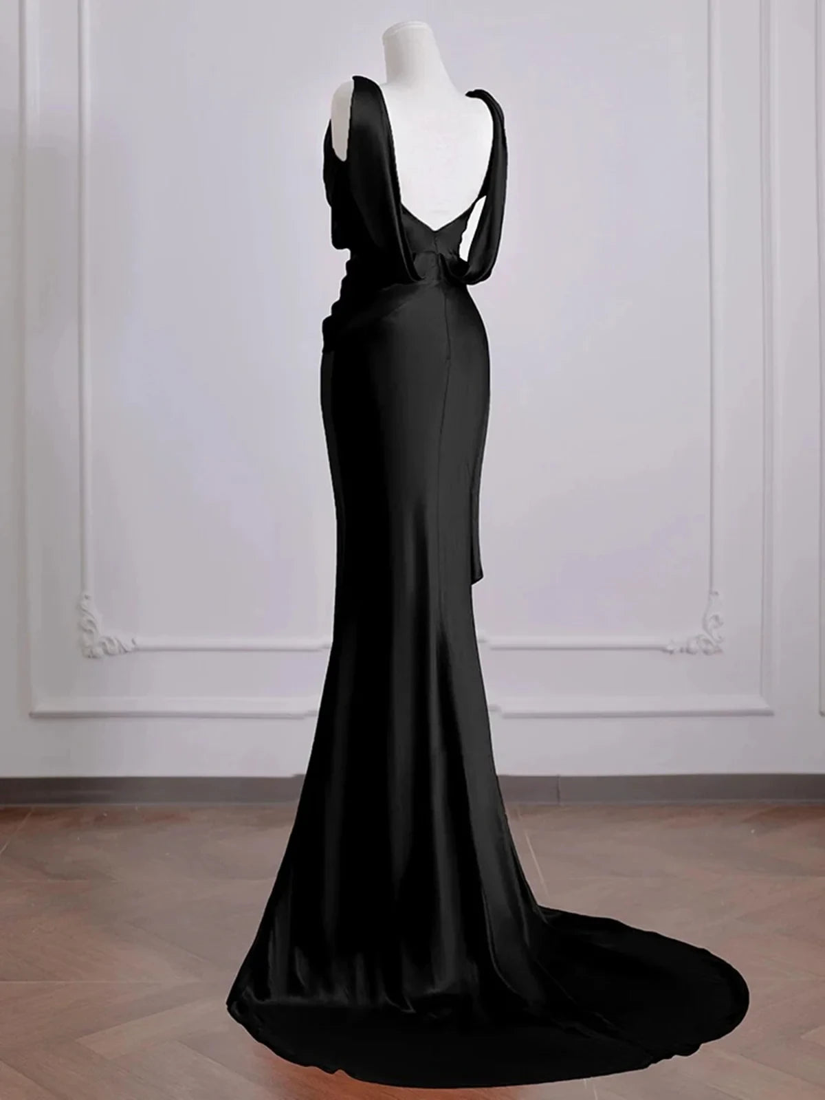 Sophisticated Satin Mermaid Cowl Neck Sleeveless Draped Back Floor-Length Evening Dresses