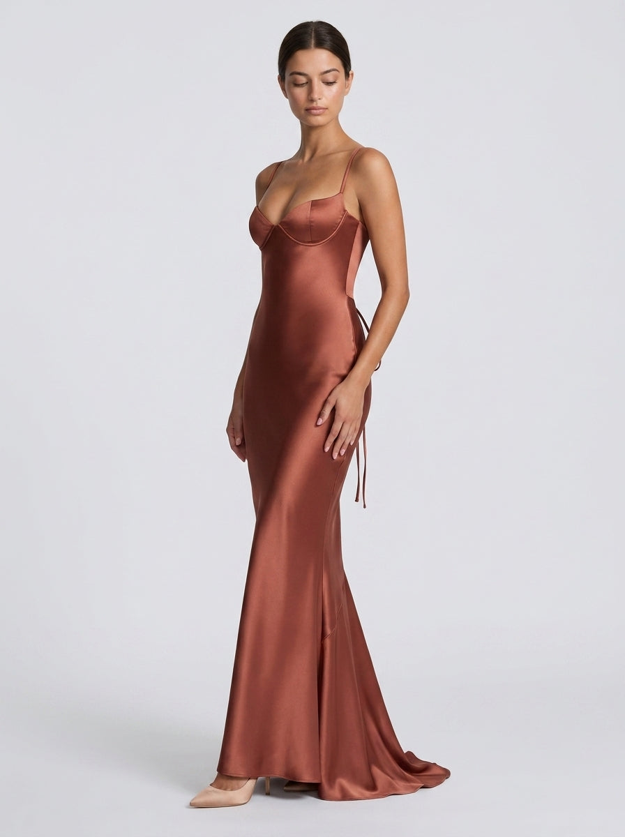 Sophisticated Satin Mermaid Sweetheart Spaghetti Strap Lace-Up Back Floor-Length Evening Dresses