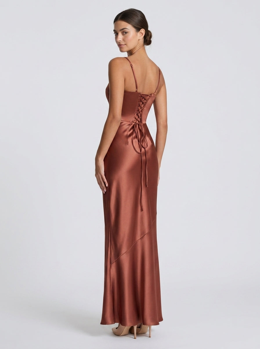 Sophisticated Satin Mermaid Sweetheart Spaghetti Strap Lace-Up Back Floor-Length Evening Dresses