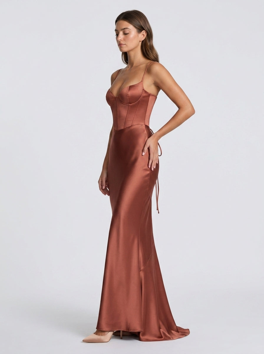 Sophisticated Satin Mermaid Sweetheart Spaghetti Strap Lace-Up Back Floor-Length Evening Dresses